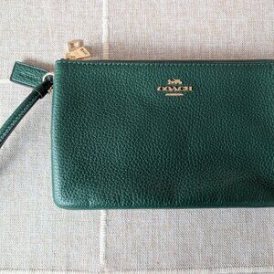 Coach Kelly Green Pebbled Leather Wristlet